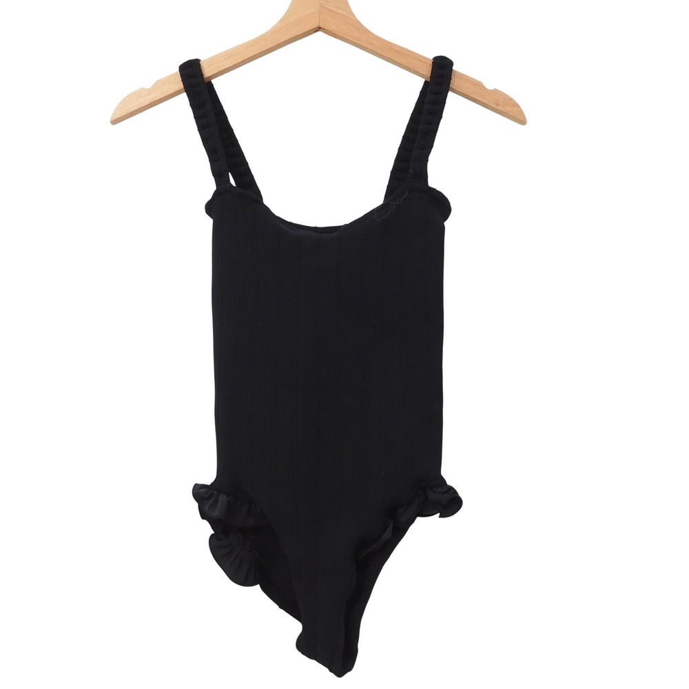 Hunza G London Black Ruffle One Piece Swimsuit Made in England OSFM